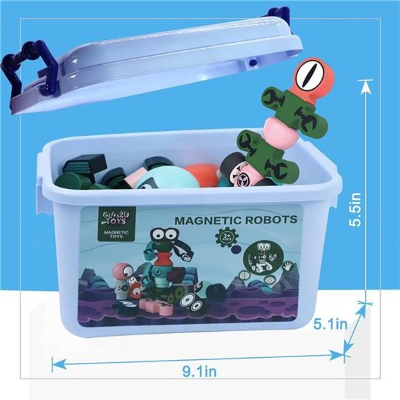 Magnetic Robots, 35PCS Magnetic Blocks Set for Kids with Storage Box, Stacking - Picture 5 of 6
